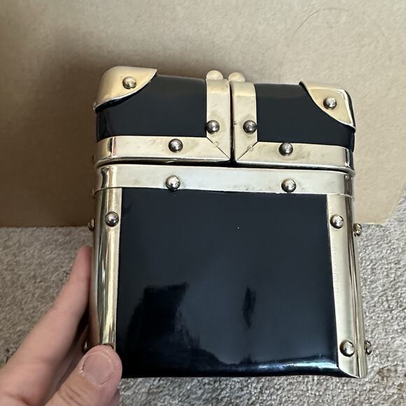 Vintage Delill Italy Black Lucite Metal Trunk Purse Box Handbag Top Handle - Picture 8 of 9